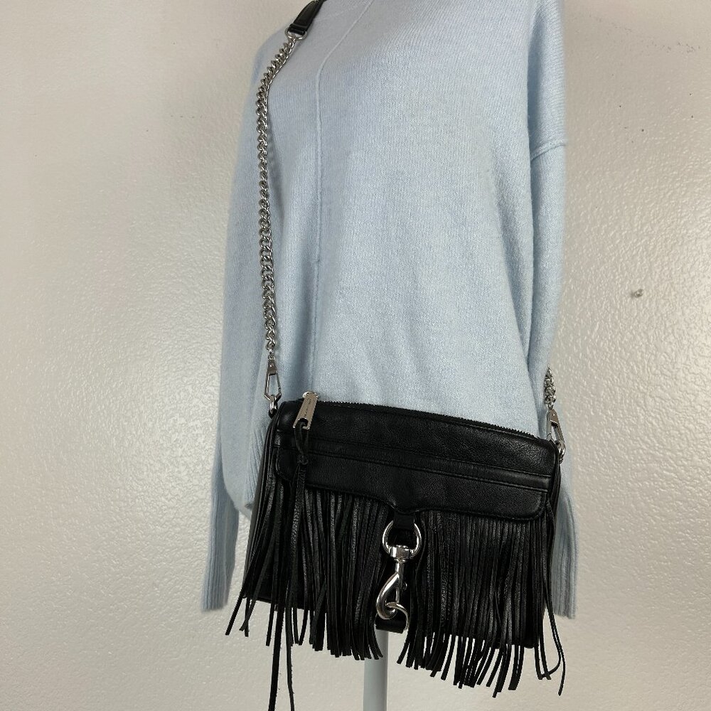 Rebecca Minkoff Fringe Small MAC Crossbody Bag  Black with Silver Hardware